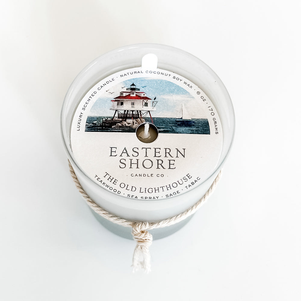 Easter Shore Candle 6oz, The Old Lighthouse, Annapolis Lighthouse Candle, Thomas Point Candle, Thomas Point lighthouse Candle, Scented Candles, Chesapeake Candles, Teakwood Candles, Tobacco Candles, Sage Candle, Sea Salt Candles