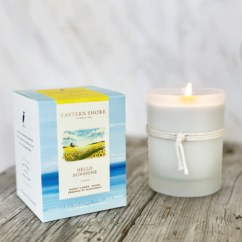 Candle and packaging labeled &