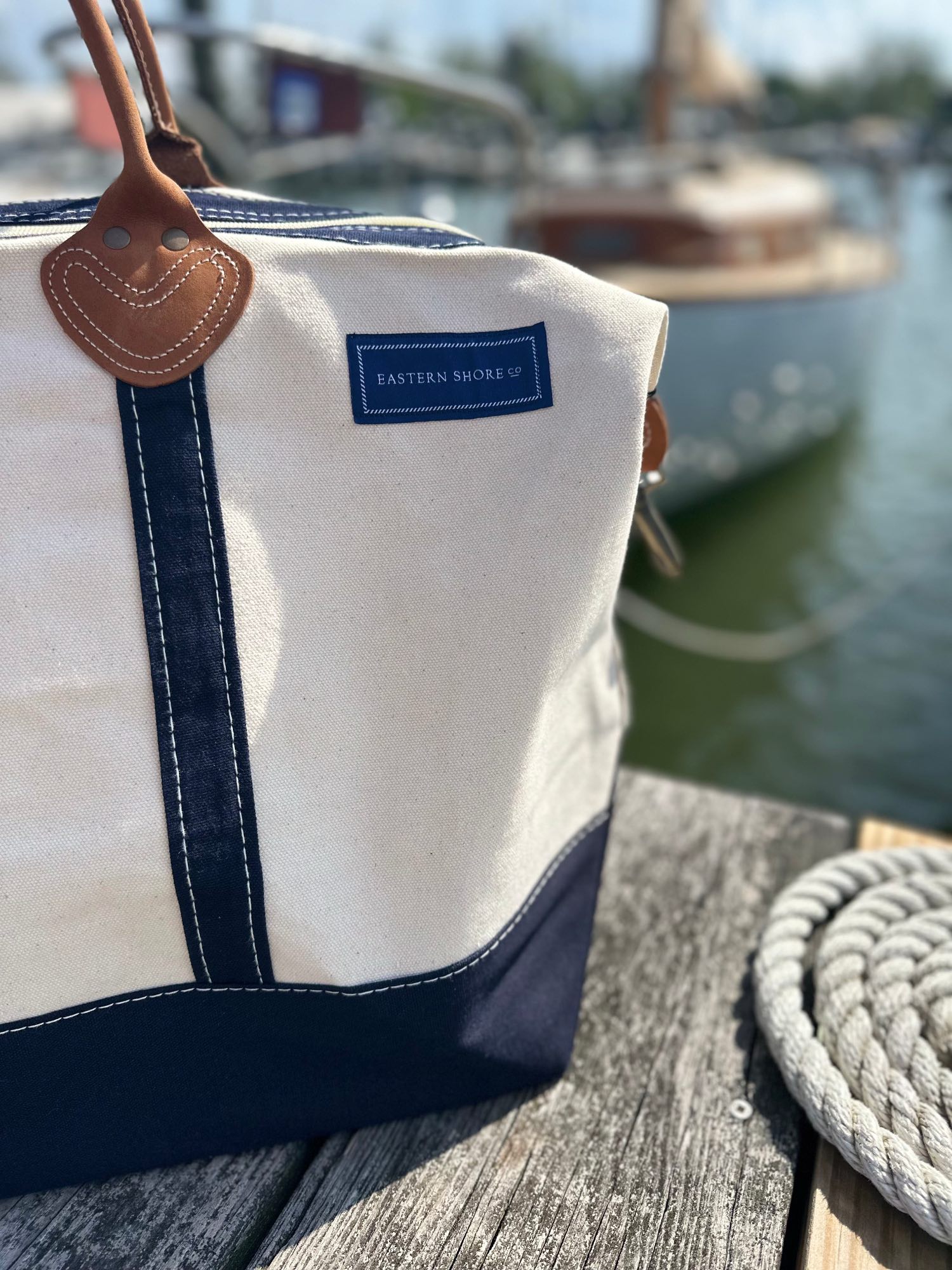 Eastern Shore Heron Collection - Weekender Bag. Made with high quality canvas and leather handle. Zippered top.