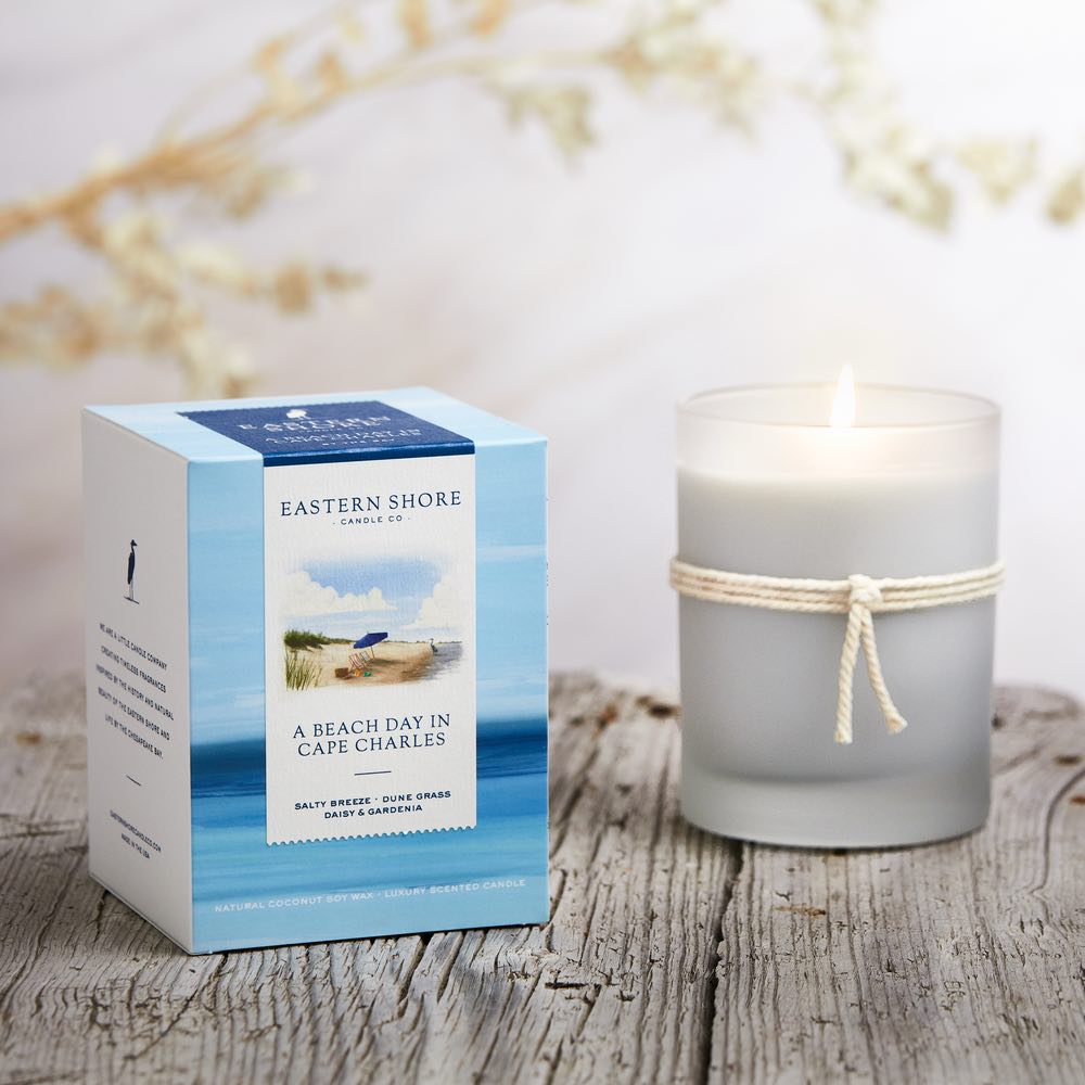 Beach Day in Cape Charles, gardenia, dune grass, sea breeze, Scented candle, coconut soy wax, coastal candle, candle gift, coastal gift, eastern shore, Chesapeake Bay, luxury candle, hand-poured, Maryland, Virginia, Cape Charles Virginia, Beach day, beach candle, coastal candle, scented candle, eastern shore, Chesapeake Bay, Virginia