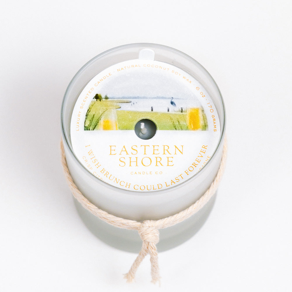 Scented candle, coconut soy wax, coastal candle, eastern shore, Chesapeake Bay, luxury candle, hand-poured, Maryland, Virginia, Brunch, champagne, citrus, orange, cheers, bridesmaid, wedding gift, bridesmaid gift, crisp citrus, sparkling champagne