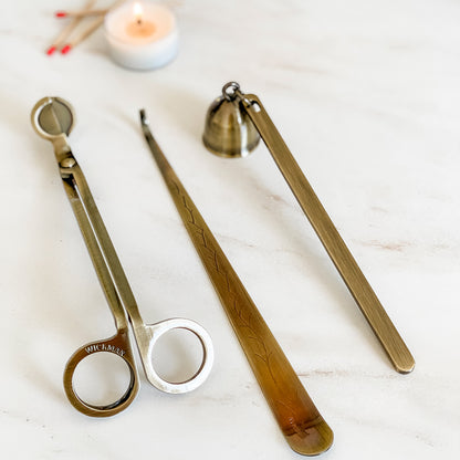 Wick Trimmer Set, Wickman, Antique brass trimmer, matte black trimmer, candle snuffer, candle dipper, candle wick trimmer, candle trimmer, candle tools, gift set, candle gift