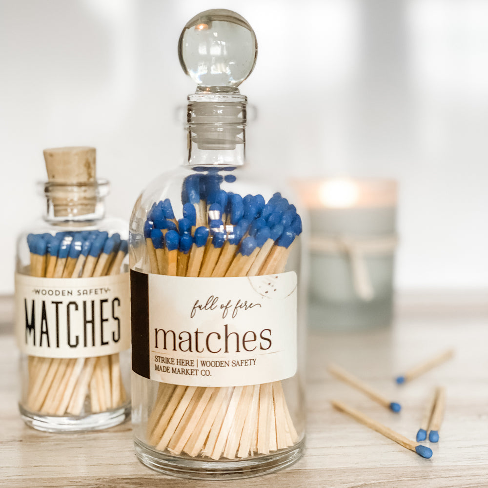 FULL OF FIRE WOODEN STICKS Wooden matches, long stem wooden matches, color match sticks, bottled matches, bottled wooden matches, apothecary jar matches, vintage style matches
