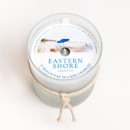 Beach Day in Cape Charles, gardenia, dune grass, sea breeze, Scented candle, coconut soy wax, coastal candle, candle gift, coastal gift, eastern shore, Chesapeake Bay, luxury candle, hand-poured, Maryland, Virginia, Cape Charles Virginia, Beach day, beach candle, coastal candle, scented candle, eastern shore, Chesapeake Bay, Virginia
